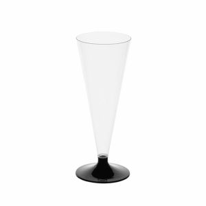 Бокал одноразовый 150 мл для шампанского «Конус» пластиковый, черная низкая ножка, ВЗЛП, 1010П/Ч