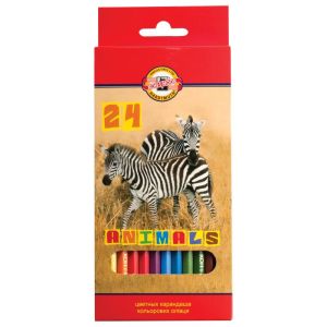 Карандаши цветные KOH-I-NOOR «Animals», 24 цвета, грифель 2,8 мм, заточенные, европодвес, 3554/24, 3554024008KSRU