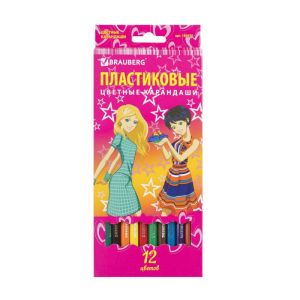 Карандаши цветные BRAUBERG «Pretty Girls», 12 цветов, пластиковые, заточенные, картонная упаковка, 180576