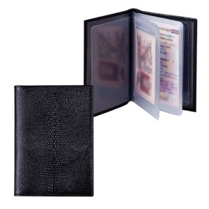 Бумажник водителя BEFLER «Ящерица», натуральная кожа, тиснение, 6 пластиковых карманов, черный, BV.1-3
