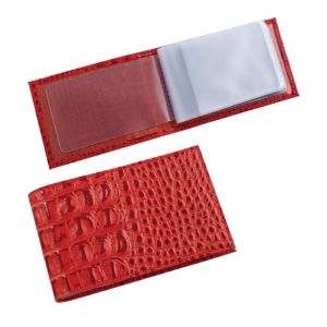 Визитница карманная BEFLER «Кайман» на 40 визиток, натуральная кожа, крокодил, красная, V.30.-13