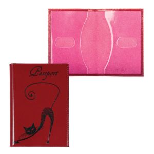 Обложка для паспорта BEFLER «Изящная кошка», натуральная кожа, тиснение, красная, O.31.-1