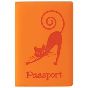 Обложка для паспорта STAFF, мягкий полиуретан, «Кошка», оранжевая, 237613