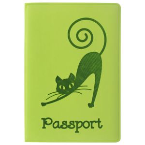 Обложка для паспорта STAFF, мягкий полиуретан, «Кошка», салатовая, 237614