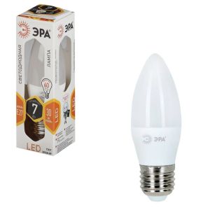 Лампа светодиодная ЭРА, 7 (60) Вт, цоколь E27, «свеча», теплый белый свет, 30000 ч., LED smdB35-7w-827-E27