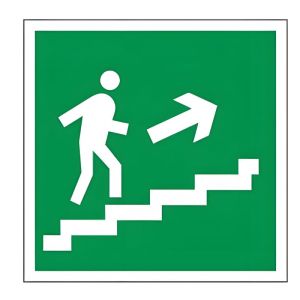 Знак эвакуационный «Направление к эвакуационному выходу по лестнице НАПРАВО вверх», квадрат 200х200 мм, самоклейка, 610020/Е 15