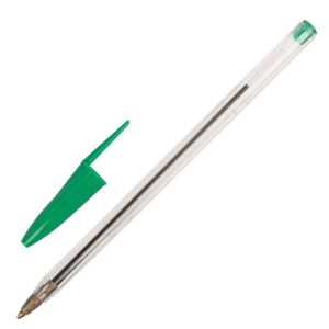 Ручка шариковая STAFF Basic Budget BP-02, письмо 500 м, ЗЕЛЕНАЯ, длина корпуса 13,5 см, линия письма 0,5 мм, 143761