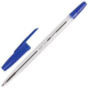 Ручка шариковая BRAUBERG «Line», СИНЯЯ, корпус прозрачный, узел 1 мм, линия письма 0,5 мм, 141097