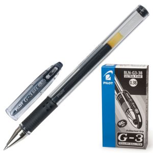 Ручка гелевая с грипом PILOT «G-3», ЧЕРНАЯ, корпус прозрачный, узел 0,38 мм, линия письма 0,2 мм, BLN-G3-38