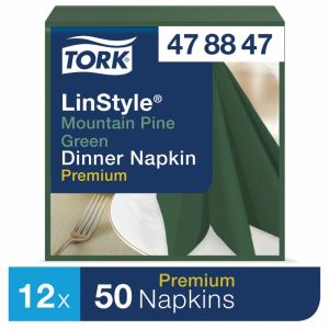 Салфетки бумажные нетканые сервировочные TORK «LinStyle Premium», 39х39 см, 50 шт., темно-зеленые, 478847