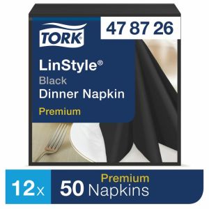 Салфетки бумажные нетканые сервировочные TORK «LinStyle Premium», 39х39 см, 50 шт., чёрные, 478726
