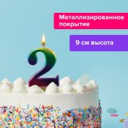 Свеча-цифра для торта «2» «Радужная», 9 см, ЗОЛОТАЯ СКАЗКА, с держателем, в блистере, 591435