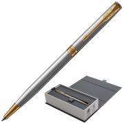 Ручка шариковая PARKER «Sonnet Core Stainless Steel GT Slim», тонкая, корпус серебристый, позолоченные детали, черная, 1931508