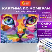 Картина по номерам 40х50 см, ОСТРОВ СОКРОВИЩ «Радужный кот», на подрамнике, акрил, кисти, 663320