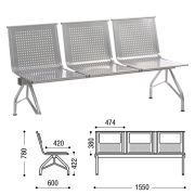Кресло для посетителей трехсекционное «Стилл», 785х1555х580 мм, серебристое, СМ86/2-03