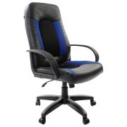 Кресло офисное BRABIX «Strike EX-525», экокожа черная, ткань черная/синяя, TW, 531380
