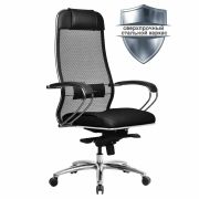 Кресло офисное МЕТТА «SAMURAI» SL-1.04, сверхпрочная ткань-сетка/кожа, черное