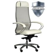 Кресло офисное МЕТТА «SAMURAI» SL-1.04, сверхпрочная ткань-сетка/кожа, бежевое