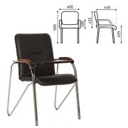 Кресло для приемных и переговорных «Samba T plast» со столиком, хромированный каркас, кожзам, черный