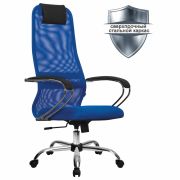 Кресло офисное МЕТТА «SU-B-8» хром, ткань-сетка, сиденье мягкое, синее