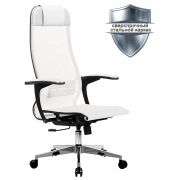 Кресло офисное МЕТТА «К-4-Т» хром, прочная сетка, сиденье и спинка регулируемые, белое