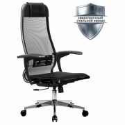 Кресло офисное МЕТТА «К-4-Т» хром, прочная сетка, сиденье и спинка регулируемые, черное