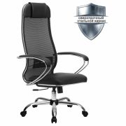 Кресло офисное МЕТТА «К-5.1» хром, ткань-сетка/кожа, сиденье мягкое, черное