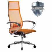 Кресло офисное МЕТТА «К-7» хром, прочная сетка, сиденье и спинка регулируемые, оранжевое