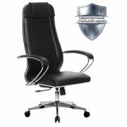 Кресло офисное МЕТТА «К-29» хром, рецик. кожа, сиденье и спинка мягкие, черное