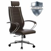 Кресло офисное МЕТТА «К-32» хром, экокожа, подголовник, сиденье и спинка мягкие, темно-коричневое