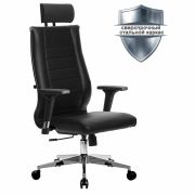 Кресло офисное МЕТТА «К-32-2D» хром, экокожа, подголовник, сиденье и спинка мягкие, черное