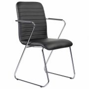 Кресло для приемных и переговорных BRABIX «Visit CF-101», хром, экокожа, черное, 532559