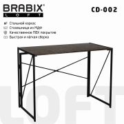 Стол на металлокаркасе BRABIX «LOFT CD-002», 1000х500х750 мм, складной, цвет морёный дуб, 641212