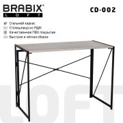 Стол на металлокаркасе BRABIX «LOFT CD-002», 1000х500х750 мм, складной, цвет дуб антик, 641213