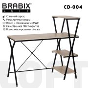 Стол на металлокаркасе BRABIX «LOFT CD-004», 1200х535х1110 мм, 3 полки, цвет дуб натуральный, 641220