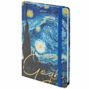 Блокнот с резинкой в клетку 96 л., А5 (145х203 мм), твердая обложка с фольгой, BRAUBERG, «Van Gogh», 113728