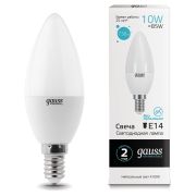 Лампа светодиодная GAUSS, 10(85)Вт, цоколь Е14, свеча, нейтральный белый, 25000 ч, LED B37-10W-4100-E14, 33120