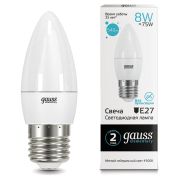Лампа светодиодная GAUSS, 8(75)Вт, цоколь Е27, свеча, нейтральный белый, 25000 ч, LED B37-8W-4100-E27, 33228