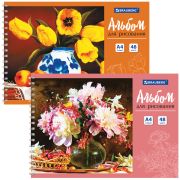 Альбом для рисования, А4, 48 л., гребень, обложка картон, BRAUBERG, 205х290 мм, «Цветы» (2 вида), 106327