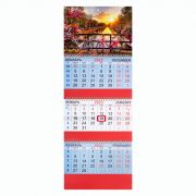 Календарь квартальный на 2023 г., 3 блока, 3 гребня, с бегунком, офсет, «ЗАКАТ», BRAUBERG, 114228