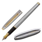 Ручка подарочная перьевая BRAUBERG «Brioso», СИНЯЯ, корпус серебристый с золотистыми деталями, 143464
