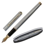 Ручка подарочная перьевая BRAUBERG «Maestro», СИНЯЯ, корпус серебристый с золотистыми деталями, 143469