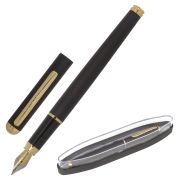 Ручка подарочная перьевая BRAUBERG «Maestro», СИНЯЯ, корпус черный с золотистыми деталями, 143471