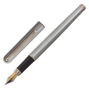 Ручка подарочная перьевая BRAUBERG «Larghetto», СИНЯЯ, корпус серебристый с хромированными деталями, 143475
