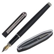 Ручка подарочная перьевая BRAUBERG «Larghetto», СИНЯЯ, корпус черный с хромированными деталями, 143477