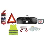 Набор автомобилиста «Авто»: аптечка ФЭСТ, огнетушитель ОП-2, знак аварийный, трос буксировочный, перчатки, жилет сигнальный, сумка-футляр, 1463