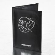 Обложка для паспорта натуральная кожа «наплак», тиснение серебром «Airplane», черная, BRAUBERG, 238212