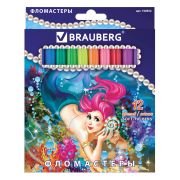 Фломастеры BRAUBERG «Морские легенды», 12 цветов, вентилируемый колпачок, картонная упаковка с блестками, 150552