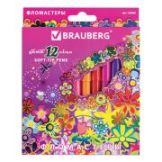 Фломастеры BRAUBERG «Blooming flowers», 12 цветов, вентилируемый колпачок, картонная упаковка с фольгой, 150560