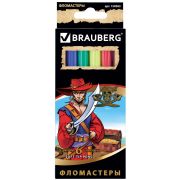 Фломастеры BRAUBERG «Корсары», 6 цветов, вентилируемый колпачок, картонная упаковка с золотистым тиснением, 150563